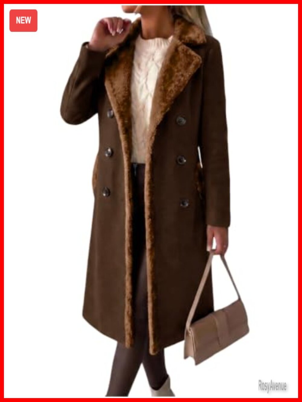 Wool Pea Coat Double Breasted Fur Collar Long Women Winter Jacket